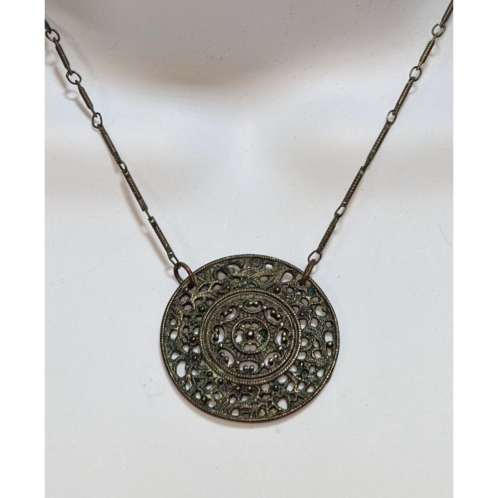 Vintage Axcess Liz Claiborne Brass Medallion Necklace